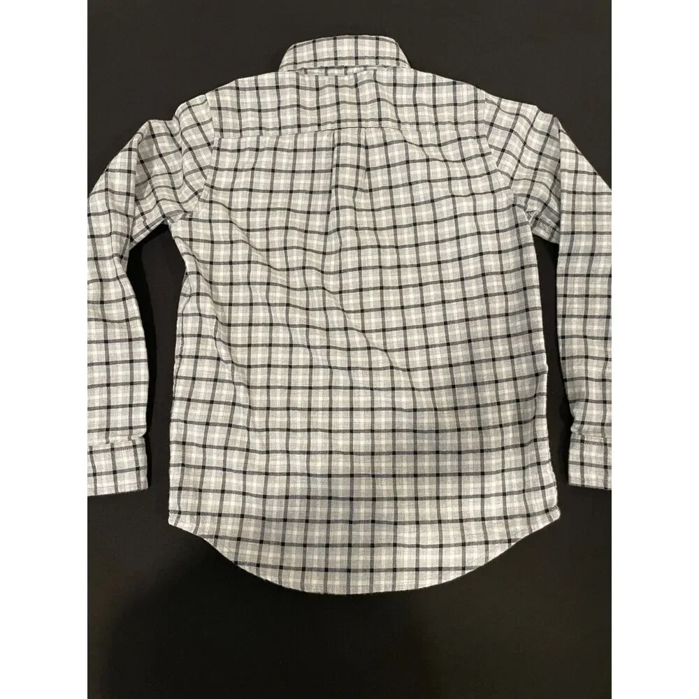 ~ Janie and Jack 8 Boy's Button Down Shirt Plaid Blue Black Gray Flannel Cotton